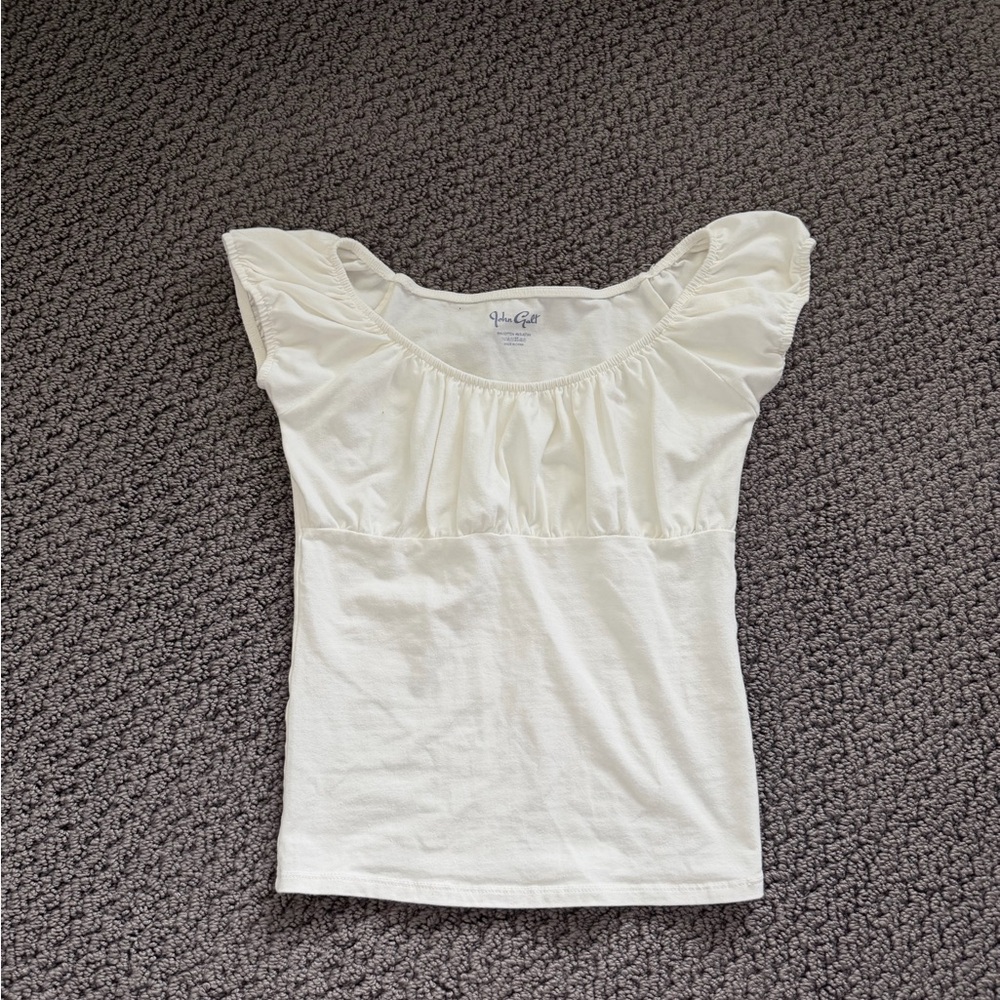 Brandy Melville Cream Ruffle Cap Sleeve Top